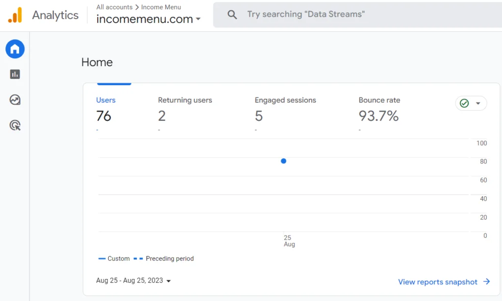 google analytics screenshot on day 1 of First 30 Days of Blogging, google analytics total number of visitors stat screenshot