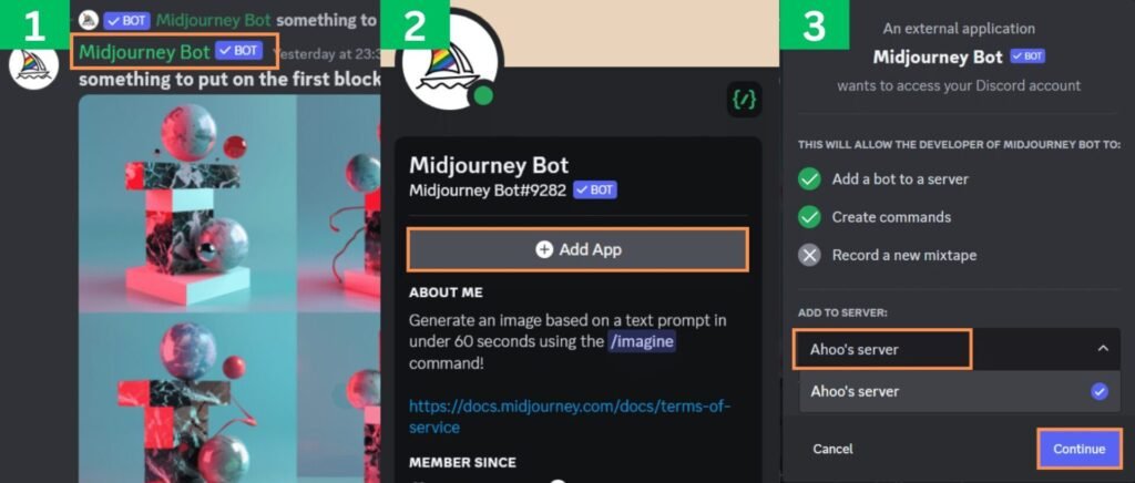 adding midjourney bot to discord server