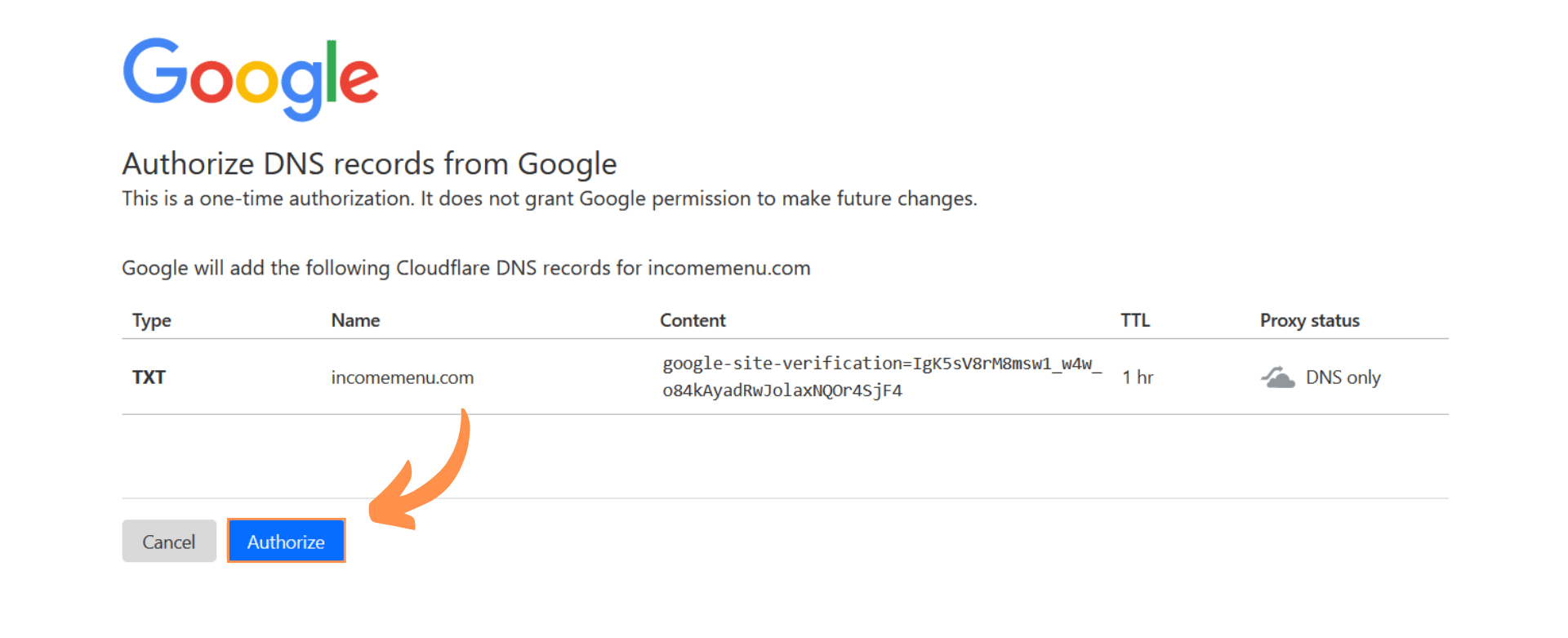 Authorize google search console the permissions